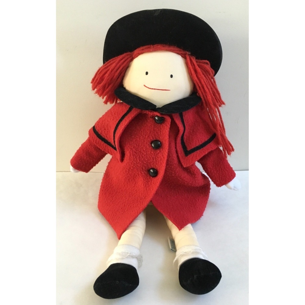 Vintage 1990 MADELINE Cloth Doll Red Coat & Red Plaid Dress 20" Eden Toys